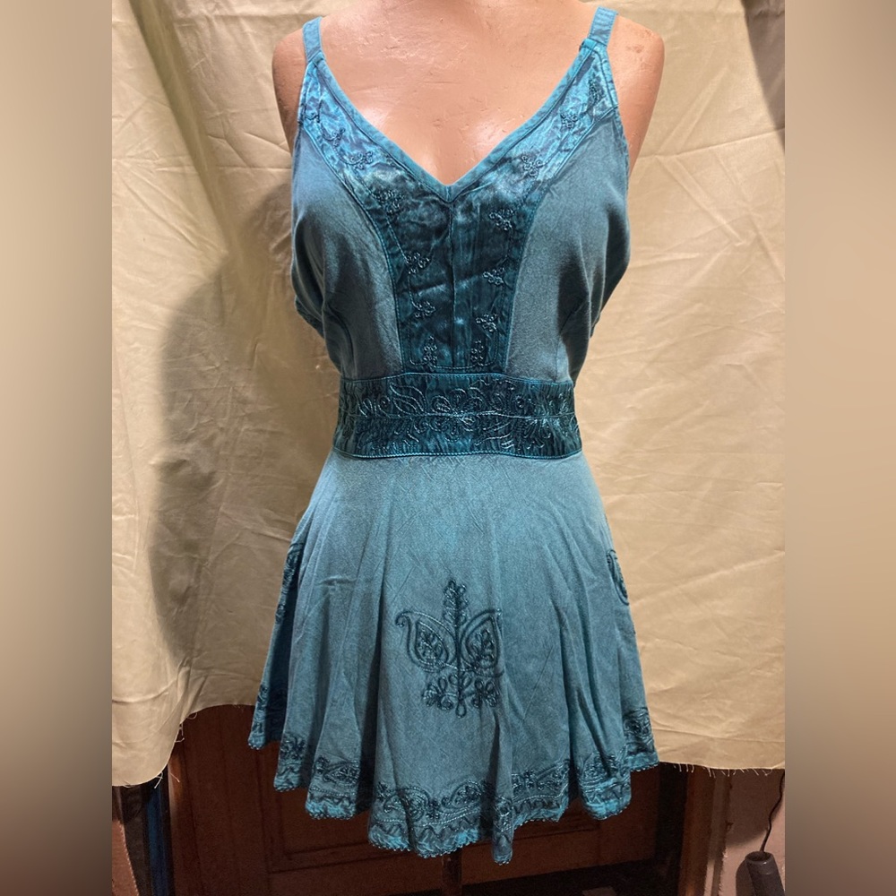 Agan Traders Embroidered Blue Tie Back tank Top Tunic Size XL
